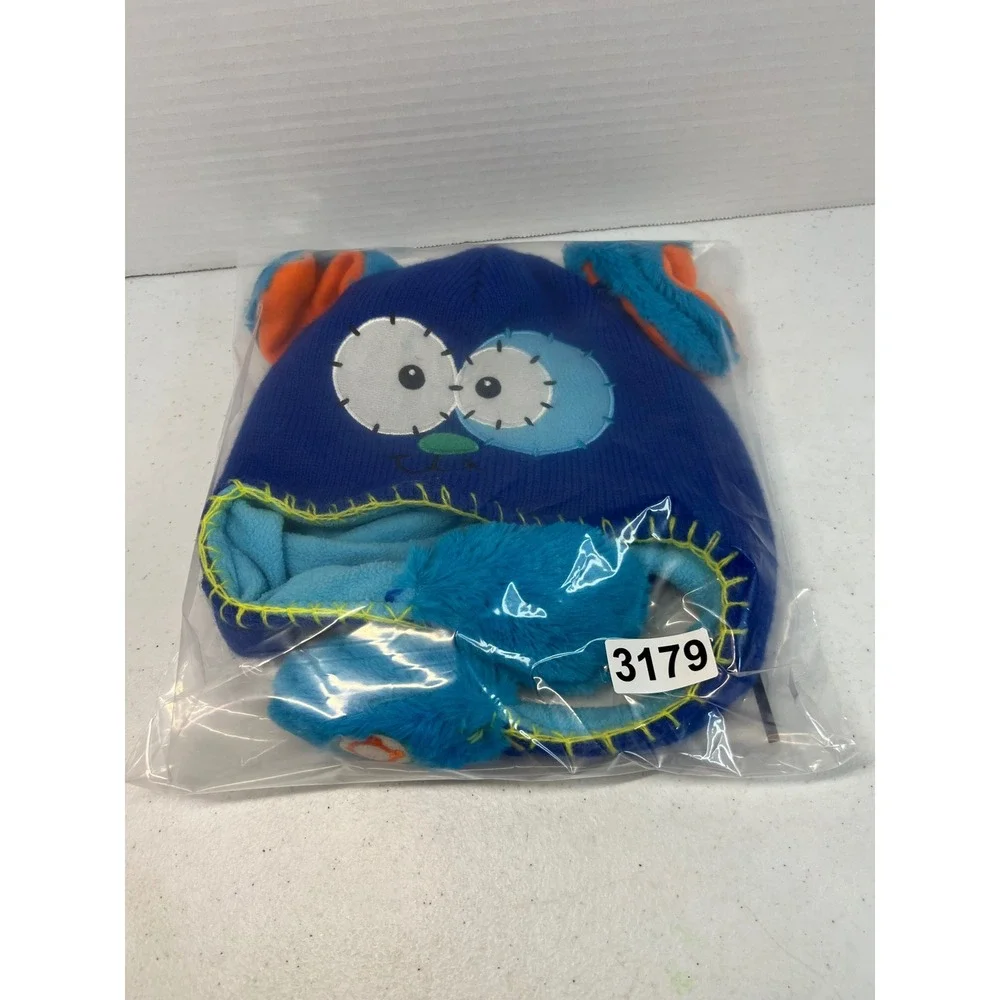 Flipeez Blue Monster Action Hat Kids Knit Beanie Ears Flip Up Laplander One Size